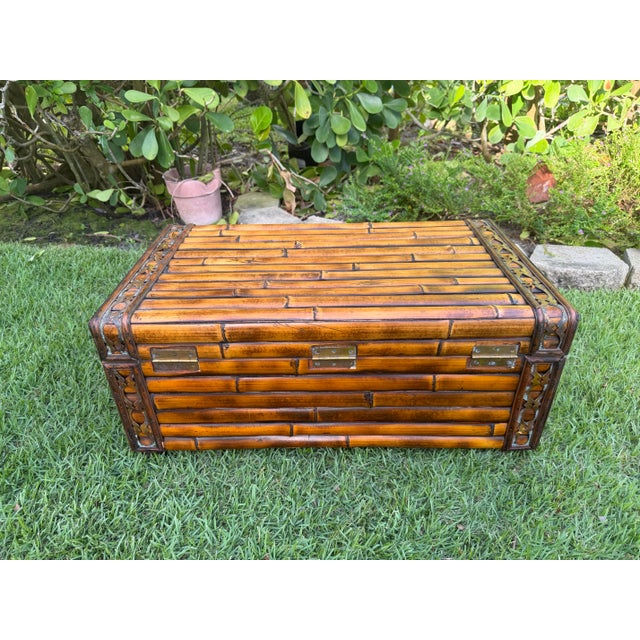 Late 20th Century Vintage 29.5” Split Bamboo Trunk With Pierced Brass Gallery Trim For Sale - Image 5 of 12