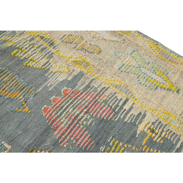 Textile Modern Gray Turkish Oushak Handmade Multicolor Pattern Wool Rug For Sale - Image 7 of 11