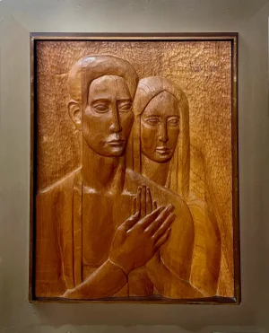 "Lovers" in Carved Wood, Young but Eternal
