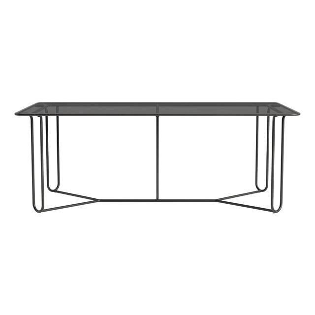 Brown Jordan Walter Lamb Aluminum 43" x 77" Rectangular Dining Table, Glass Top, Textured Pewter frame For Sale