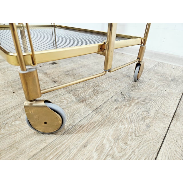 Mid-Century Modern Folding Bar Cart in Brass and Ribbed Acrylic Glass, 1960s For Sale - Image 14 of 18