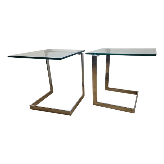 Mid-Century Glass and Chrome Cantilevere Side Tables from Gebra, 1980s, Set of 2 For Sale