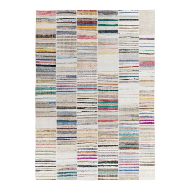 Handwoven Modern Patchwork Kilim Rug in Multicolor Striation, by Rug & Kilim For Sale