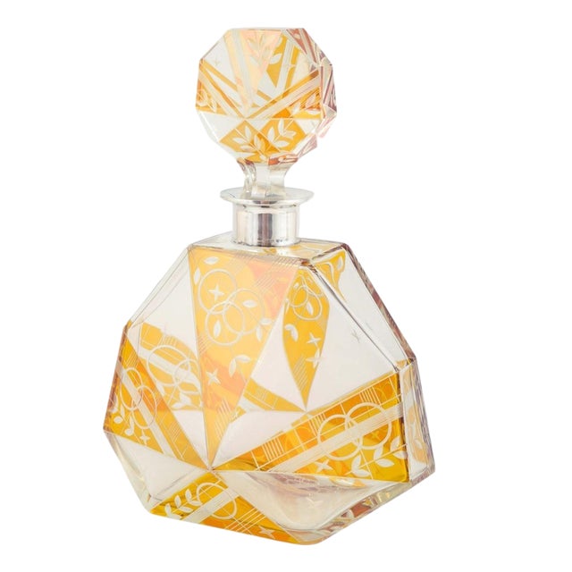 Art Deco Decanter in Faceted Crystal Glass with Silver Mounting, Sweden, 1920s For Sale