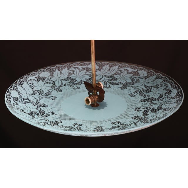 Vintage Italian Floral Glass and Brass Pendant Chandelier, Mid-Century, 2 Lights For Sale - Image 4 of 15