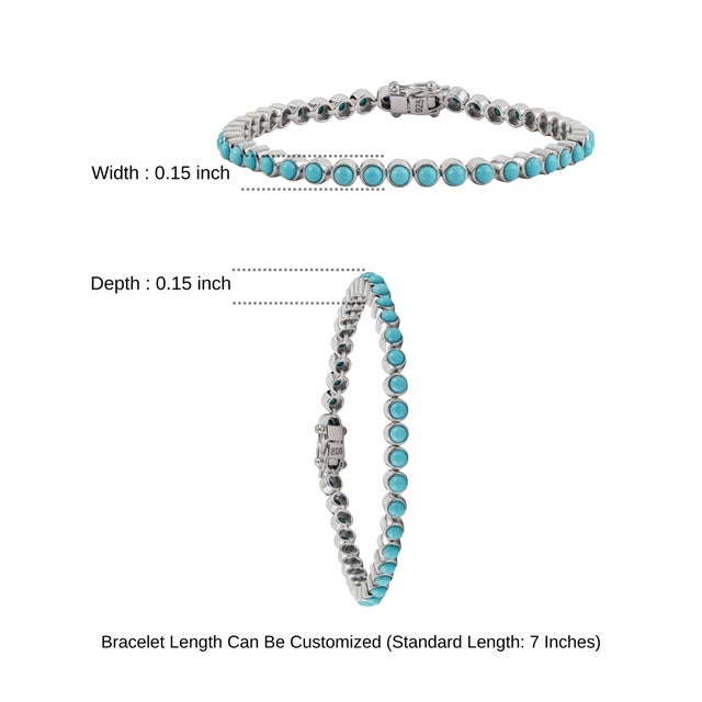 Classic 5.07 Ct Bezel-Set Round Natural Turquoise Tennis Bracelet in 925 Silver For Sale - Image 11 of 14