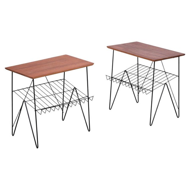 Teak Side Tables with Magazine Racks and Metal Frames, Denmark, 1960s, Set of 2 For Sale - Image 9 of 9