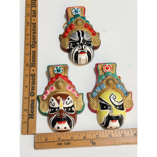Chinese Vintage Chinese Hand-Painted Opera Clay Wall Masks, Huishan Style — Set of 3 For Sale - Image 3 of 12
