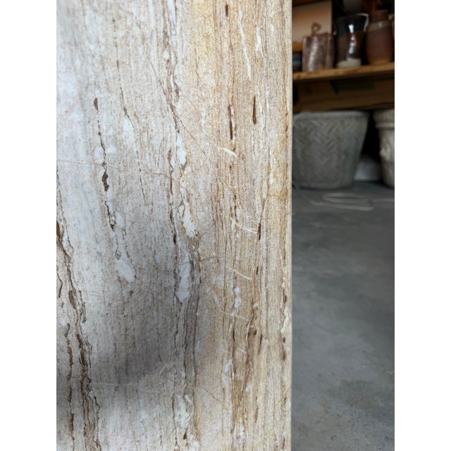 1980s Vintage Italian Postmodern Geometric Marble & Brass Dining Table Base For Sale - Image 15 of 17