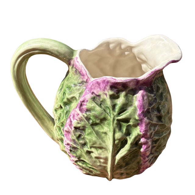 Antique French Country Majolica Barbotine Cabbage Jug, 1900 For Sale - Image 3 of 6