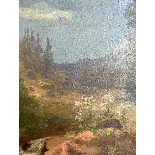 Edouard Rheiner, Mountain Landscape and Small Stream, Oil on Canvas, 1890s-1910s, Framed For Sale - Image 5 of 12
