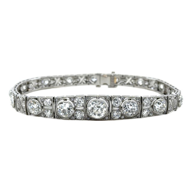 1920s Art Deco Diamond Bracelet, Platinum For Sale