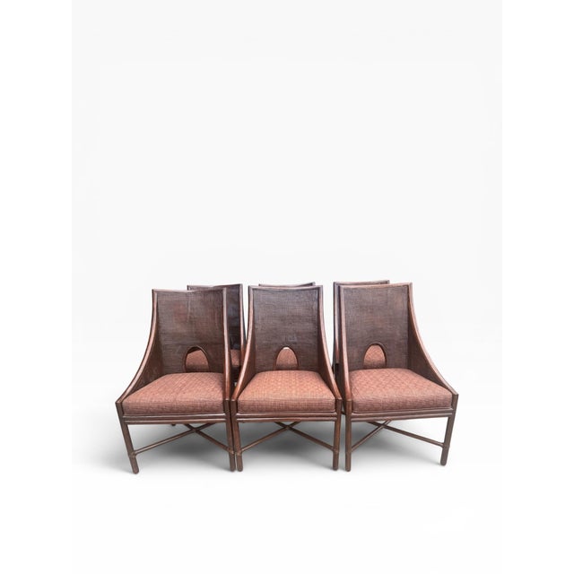 Contemporary Set of 6 McGuire Organic Modern Double-Caned Dining Chairs in Tobacco Finish For Sale - Image 3 of 16