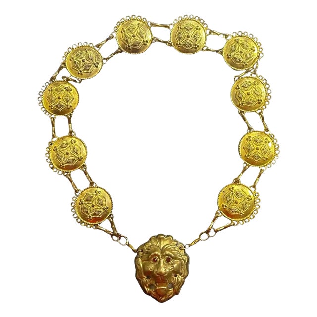 1960s Baroque Style Gilded Metal Costume Jewelry Italian Necklace For Sale