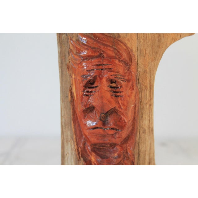 Vintage Hand Carved Wood Face Sculpture For Sale - Image 4 of 8