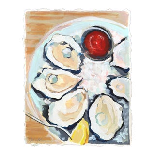 Oysters for One - Seafood Still Life Mixed Media Painting on Paper Original Artwork by Kellie Newsome For Sale