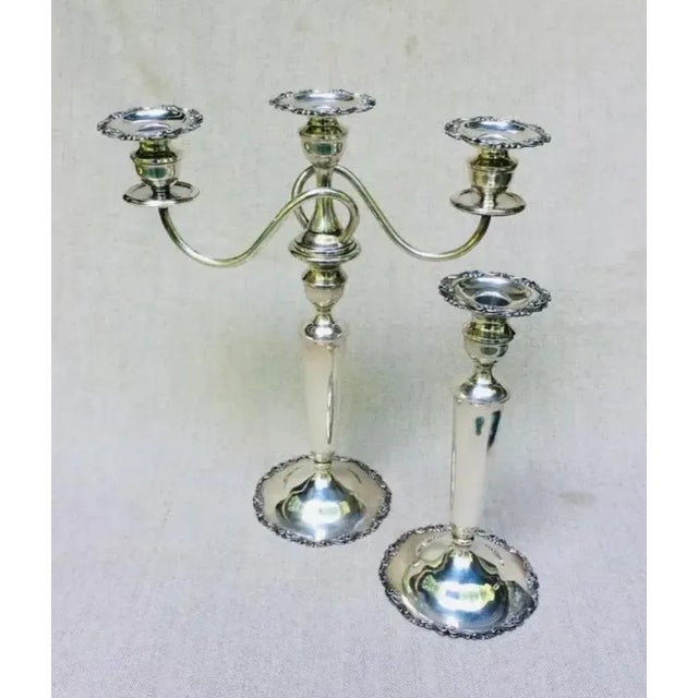Pair of Antique Convertible Sterling Silver 3-Light Georgian Revival Candelabra, Circa 1950 For Sale - Image 14 of 18