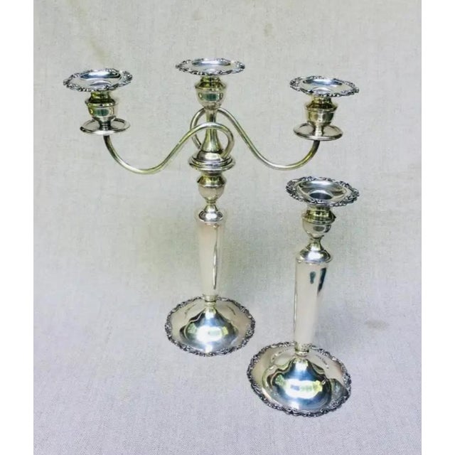 Sterling Silver 3-Light Candelabra Pair - Convertible Georgian Revival, 1950s For Sale - Image 14 of 18