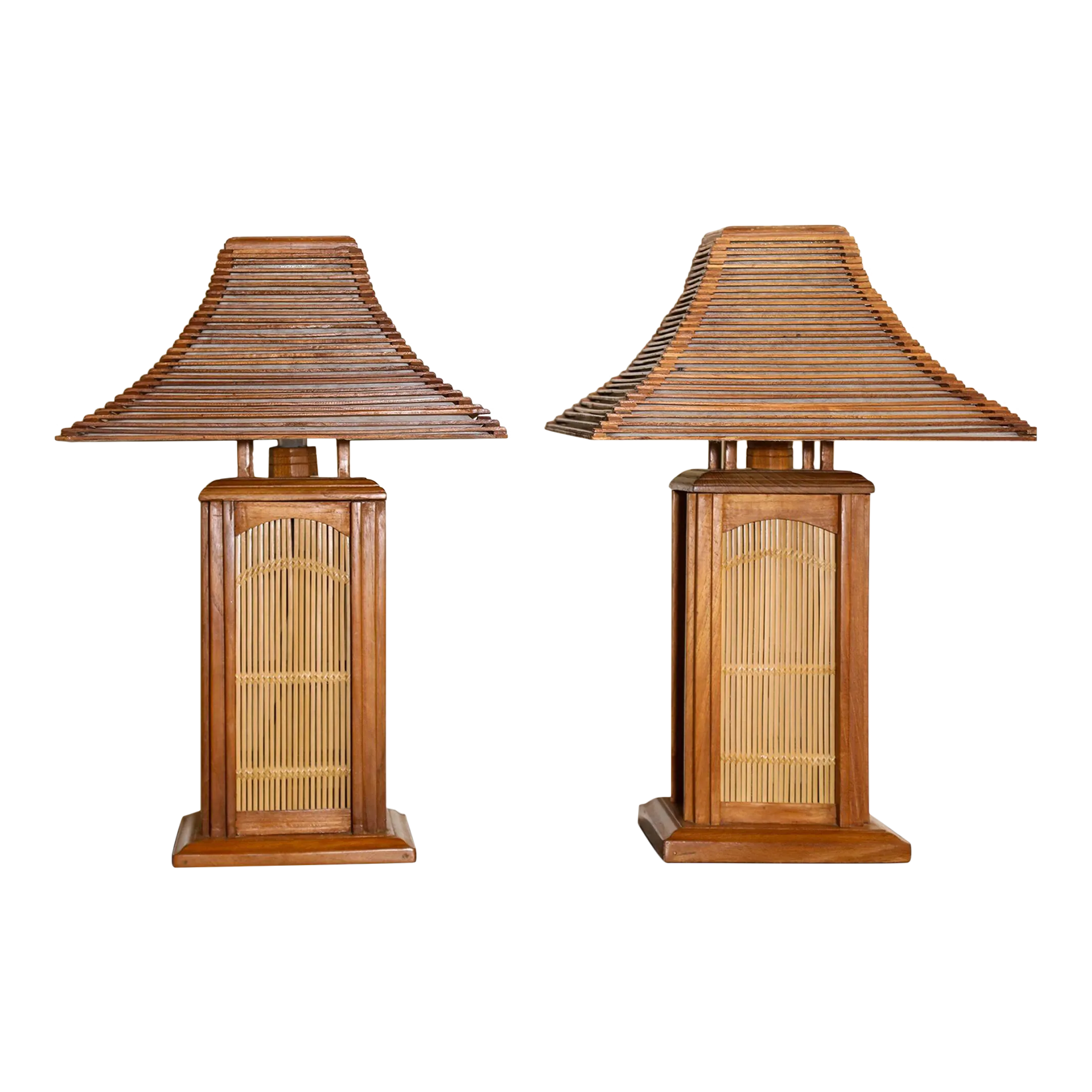 Vintage Asian Wood Table Lamps Handcrafted in Japan | Chairish