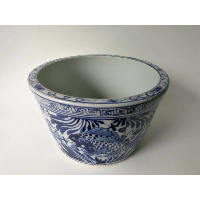 2020s Chinese Blue and White Fish Bowl Planter For Sale - Image 5 of 9