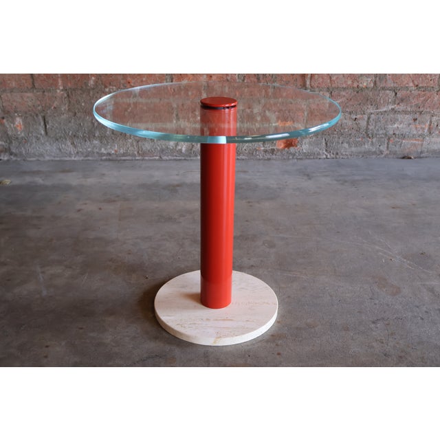 Vintage Post-Modern Glass, Metal and Travertine Drinks Side Table, Italy, 1970s For Sale - Image 12 of 18