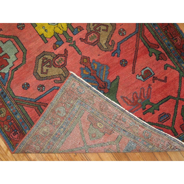 Early 20th Century Traditional Coral Background 20th Century Antique Persian Rug For Sale - Image 5 of 6