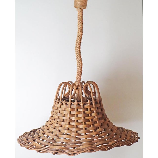 Wood Vintage Hand-Woven Rattan and Bamboo Pendant Lamp, 1970s For Sale - Image 7 of 12