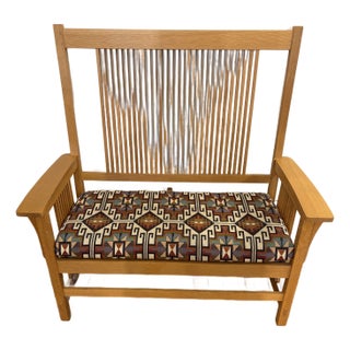 Vintage Stickley Mission Bench W/ Upholstered Seat For Sale