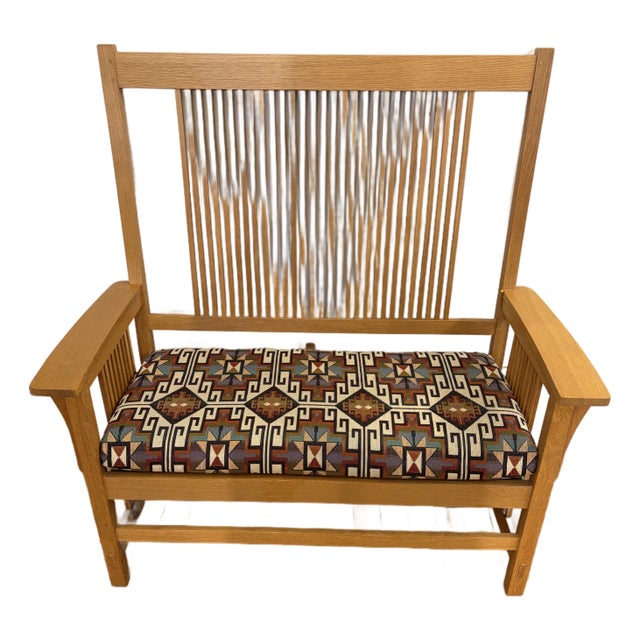 Vintage Stickley Mission Bench W/ Upholstered Seat For Sale