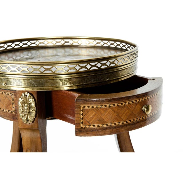 Two-Tier Marble-Top Marquetry Side or End Table For Sale - Image 9 of 12