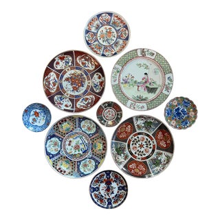 Vintage Set of 9 Imari Style Plates for Plate Wall Decor For Sale