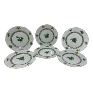 Chinese Bouquet Apponyi Green Bread and Butter Plates from Herend, 1980s, Set of 6 For Sale