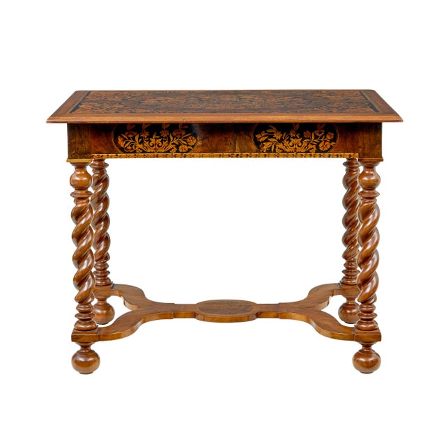 Antique Hand Carved Walnut Marquetry Table, 1865 For Sale - Image 6 of 11