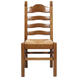 Vintage Renaissance Style Italian Carved Walnut and Straw Dining Chairs, 1950s, Set of 12 For Sale