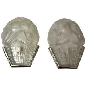 French Art Deco Wall Sconces Signed by Degue - a Pair