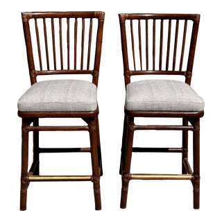Pair of McGuire Furniture Company Counter Height Bar Stools For Sale