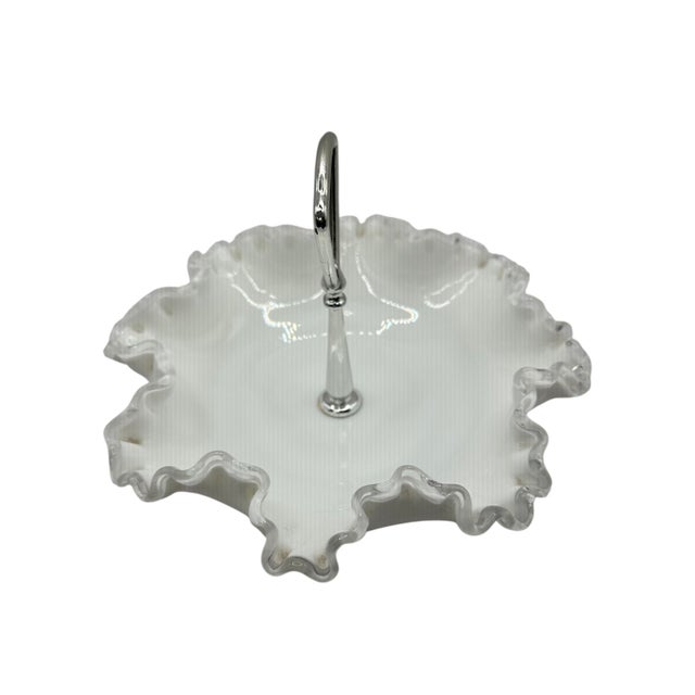 1950’s Fenton Milk Glass Bon Bon Dish With Silver Crest Rim and Metal Handle For Sale In Birmingham - Image 6 of 10