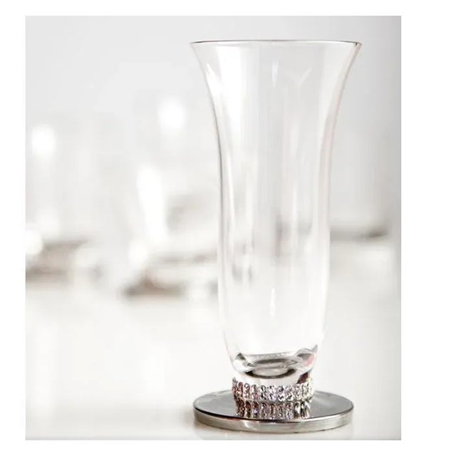 Early 21st Century 24pcs/6 Sets Art Deco Mouth Blown Low Lead Crystal Swarovski Platinum Glasses France For Sale - Image 5 of 14