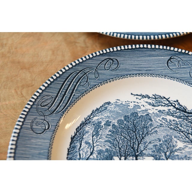 Set of 4 Vintage Currier & Ives "The Old Grist Mill" Dinner Plates by Royal China Co. Usa For Sale - Image 4 of 5