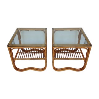 Vintage Rattan & Bamboo Side Tables - A Pair For Sale