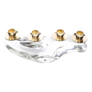 Mid-Century Amorphic Candelabra in Crystal and Brass Signed Schneider For Sale