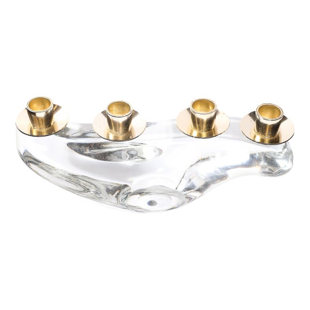 Mid-Century Amorphic Candelabra in Crystal and Brass Signed Schneider For Sale