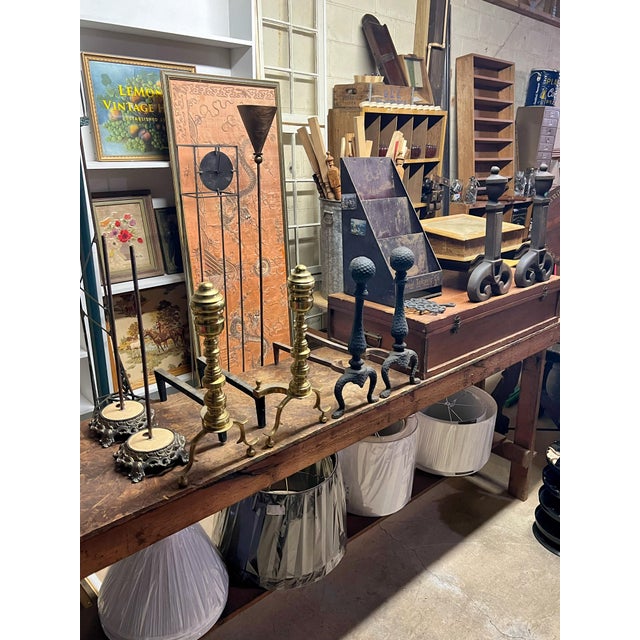 Pair of Vintage Hammered Cast Iron Andirons For Sale - Image 9 of 10