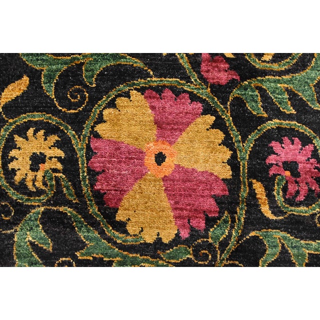 Suzani Rug 8'3'' X 10'6'' Black Wool Traditional Hand-Knotted Oriental Carpet For Sale - Image 9 of 12