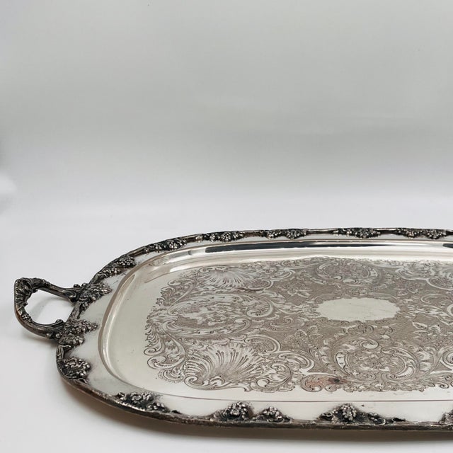 Vintage XL Silverplated Tray Grape, Vine and Scallop Shell Details For Sale - Image 11 of 16