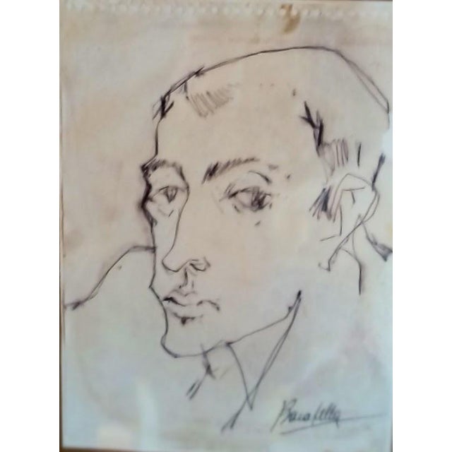 Paolo Baratella, Portrait of a Journalist, 1970s, Ink Drawing For Sale - Image 3 of 5