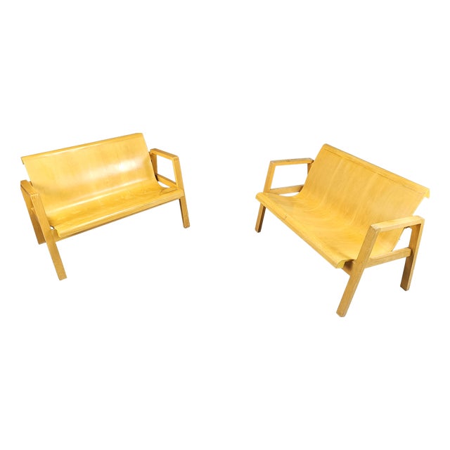 Mid-Century Plywood Benches in the style of Alvar Aalto, 1960s, Set of 2 For Sale