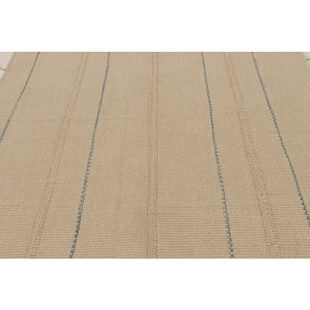 Rug & Kilim Contemporary Rez Kilim Flatweave Rug With Blue & Brown Stripes For Sale - Image 9 of 10