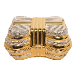 Judith Leiber Gold & Clear Swarovski Crystal Coffin Minaudiere