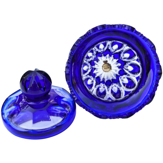 Mid 20th Century Cobal Blue Crystal-Cut Lidded Vase For Sale - Image 5 of 6